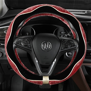 Luxury Winter Velvet Handlebar Plush Car Steering Wheel Covers 15 inch 38CM - Red