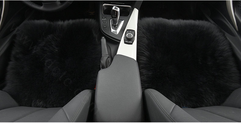 Luxury Winter Wool Universal Car Seat Cushion Sheepskin Fur One Piece Pads 1pcs - Black