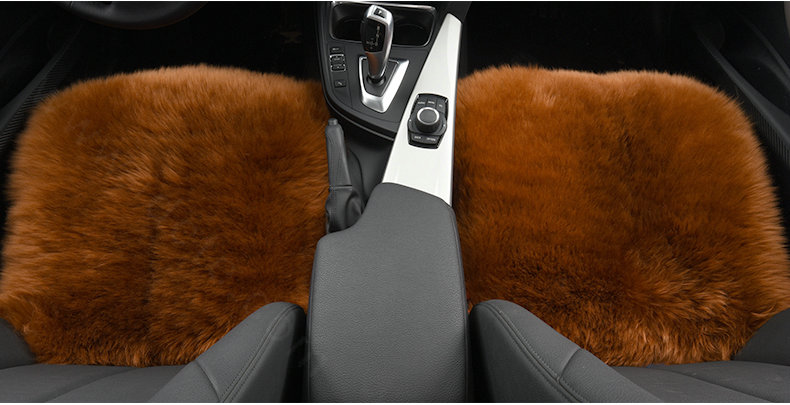Luxury Winter Wool Universal Car Seat Cushion Sheepskin Fur One Piece Pads 1pcs - Brown