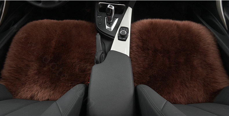 Luxury Winter Wool Universal Car Seat Cushion Sheepskin Fur One Piece Pads 1pcs - Coffee