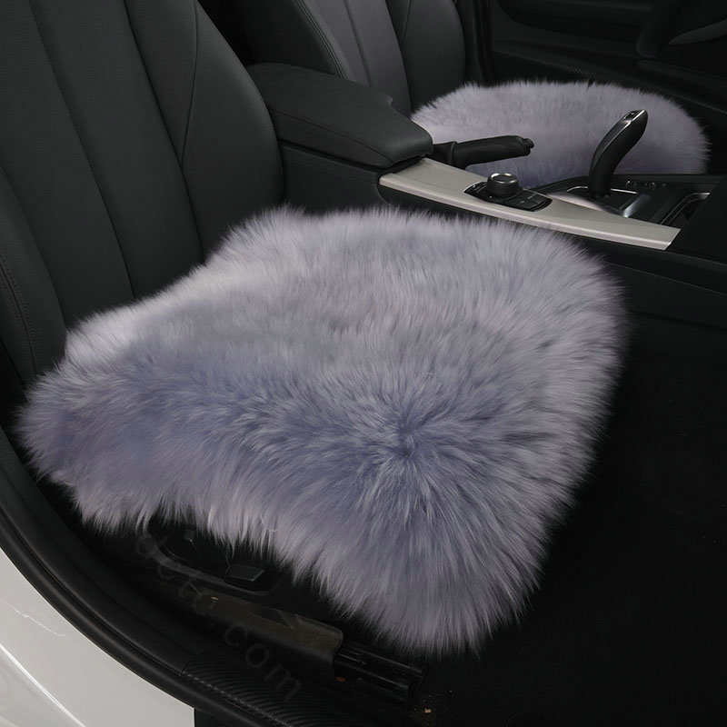 Luxury Winter Wool Universal Car Seat Cushion Sheepskin Fur One Piece Pads 1pcs - Gray