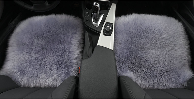 Luxury Winter Wool Universal Car Seat Cushion Sheepskin Fur One Piece Pads 1pcs - Gray