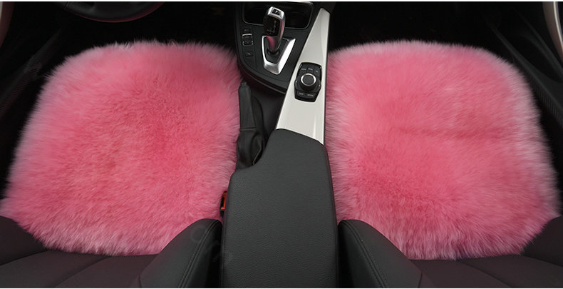 Luxury Winter Wool Universal Car Seat Cushion Sheepskin Fur One Piece Pads 1pcs - Pink