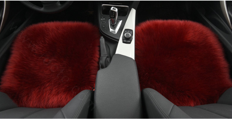 Luxury Winter Wool Universal Car Seat Cushion Sheepskin Fur One Piece Pads 1pcs - Red