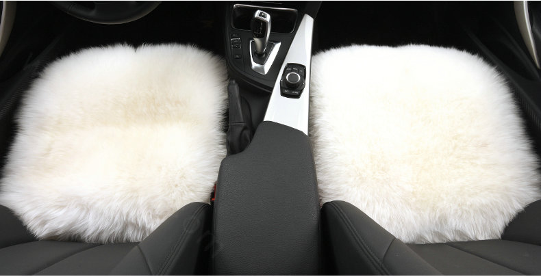 Luxury Winter Wool Universal Car Seat Cushion Sheepskin Fur One Piece Pads 1pcs - White