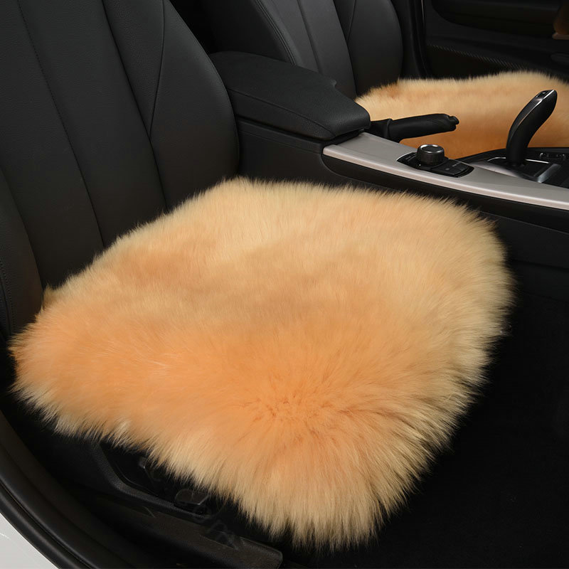Luxury Winter Wool Universal Car Seat Cushion Sheepskin Fur One Piece Pads 1pcs - Yellow