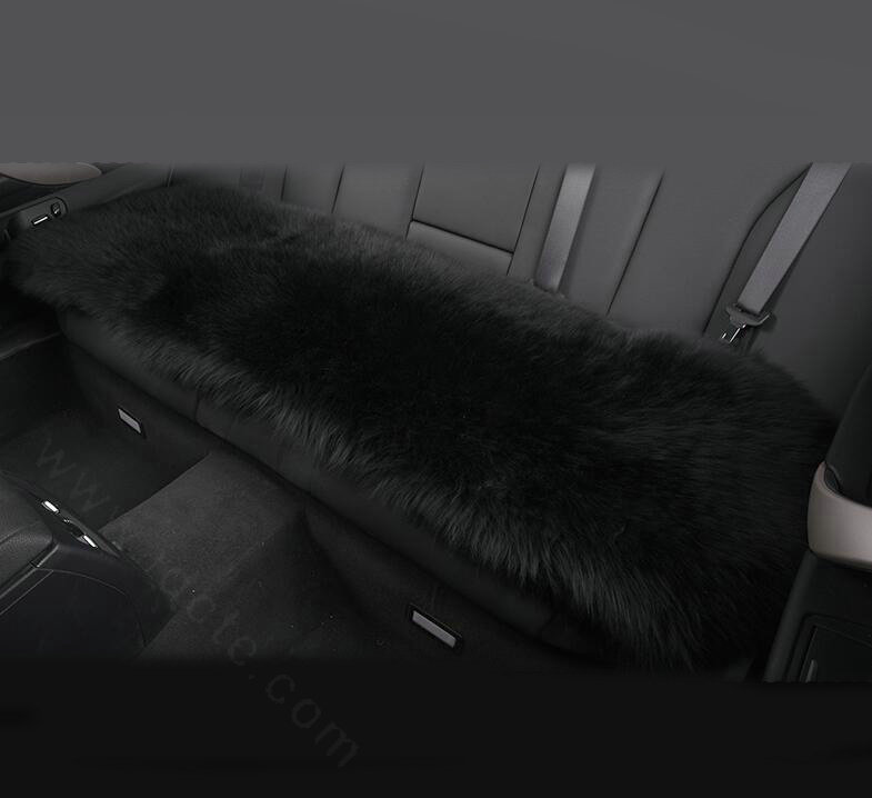 Luxury Winter Wool Universal Car Seat Long Cushion Sheepskin Fur One Piece Pads 1pcs - Black