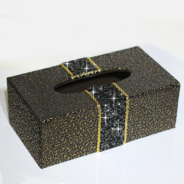 New Crystal Car Tissue Paper Box Case Coffee Pattern Leather For Office Home Decor - Black