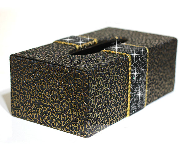 New Crystal Car Tissue Paper Box Case Coffee Pattern Leather For Office Home Decor - Black