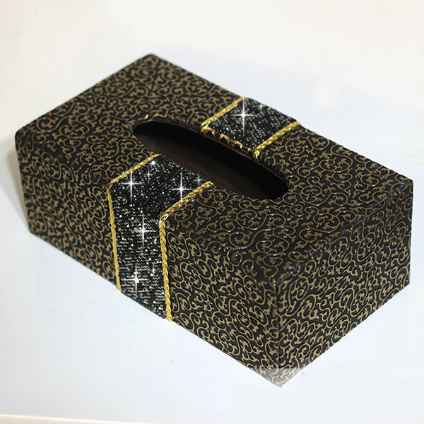 New Crystal Car Tissue Paper Box Case Coffee Pattern Leather For Office Home Decor - Black