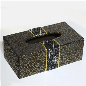 New Crystal Car Tissue Paper Box Case Coffee Pattern Leather For Office Home Decor - Black