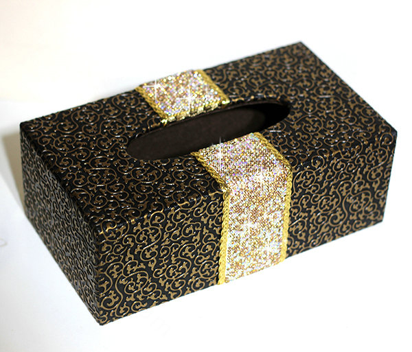 New Crystal Car Tissue Paper Box Case Coffee Pattern Leather For Office Home Decor - Champagne