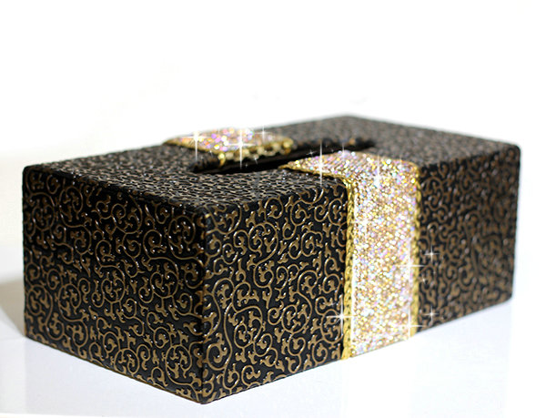New Crystal Car Tissue Paper Box Case Coffee Pattern Leather For Office Home Decor - Champagne