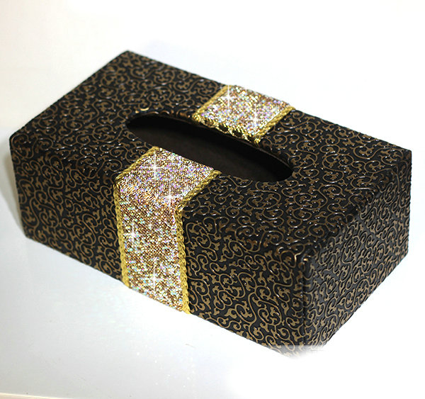 New Crystal Car Tissue Paper Box Case Coffee Pattern Leather For Office Home Decor - Champagne