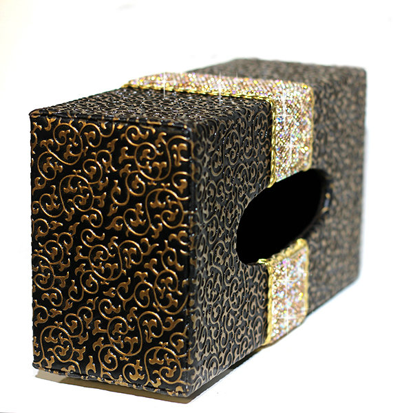New Crystal Car Tissue Paper Box Case Coffee Pattern Leather For Office Home Decor - Champagne