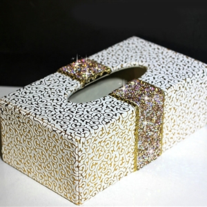 New Crystal Car Tissue Paper Box Case Golden Pattern Leather For Office Home Decor - Champagne