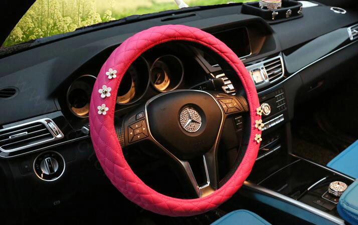 New Daisy Flower Pu Leather Handle Car Steering Wheel Covers 15 inch 38CM - Rose