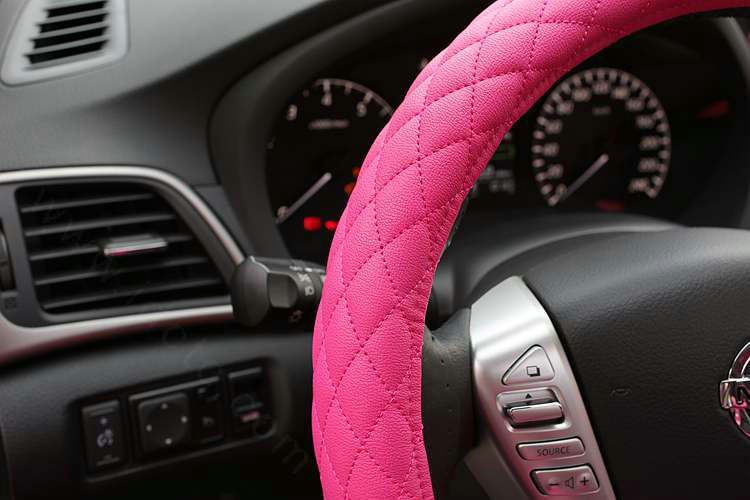 New Daisy Flower Pu Leather Handle Car Steering Wheel Covers 15 inch 38CM - Rose