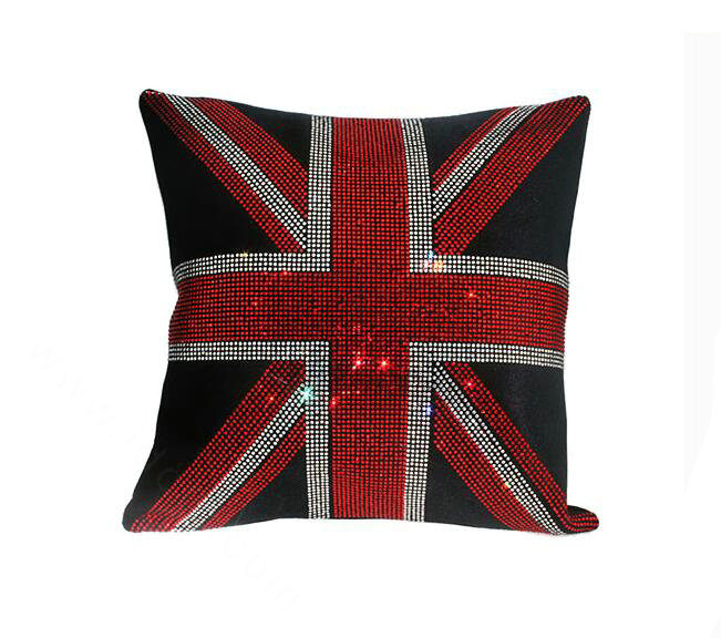 New Diamond Plush Car Seat Arms Pillows United Kingdom Flag Lumbar Cushion 1pcs - Black