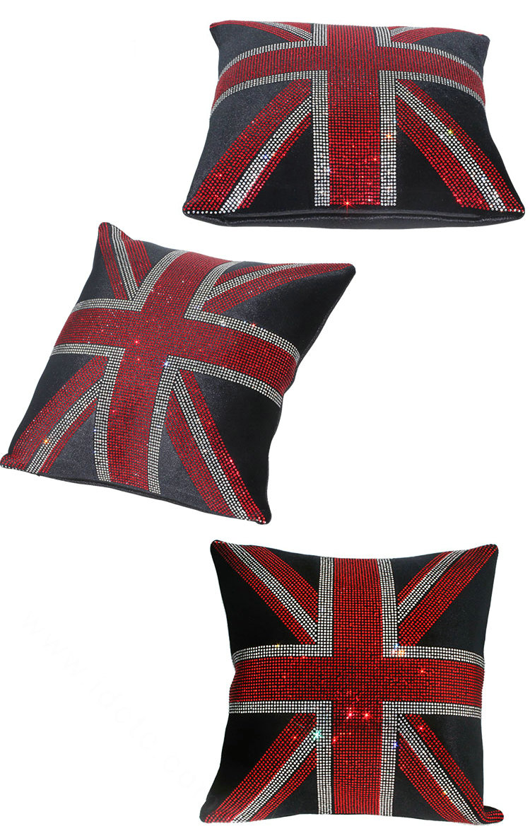 New Diamond Plush Car Seat Arms Pillows United Kingdom Flag Lumbar Cushion 1pcs - Black