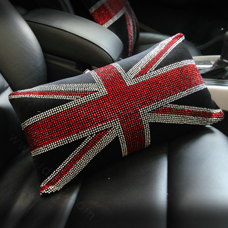 New Diamond Plush Car Seat Waist Pillows United Kingdom Flag Lumbar Cushion 1pcs - Black