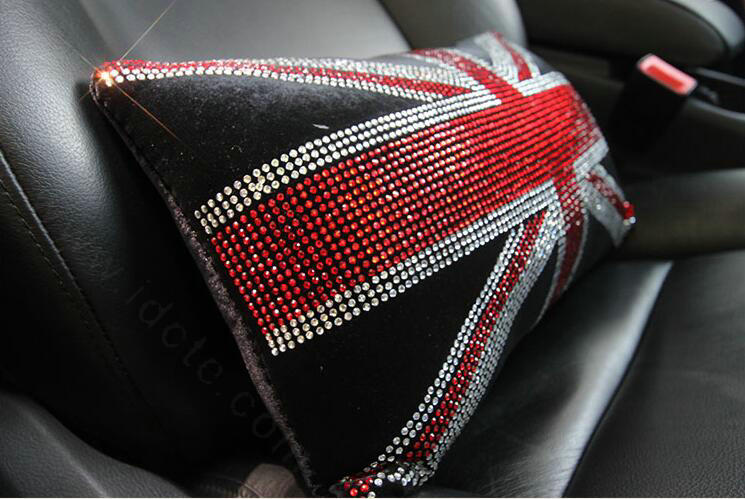 New Diamond Plush Car Seat Waist Pillows United Kingdom Flag Lumbar Cushion 1pcs - Black