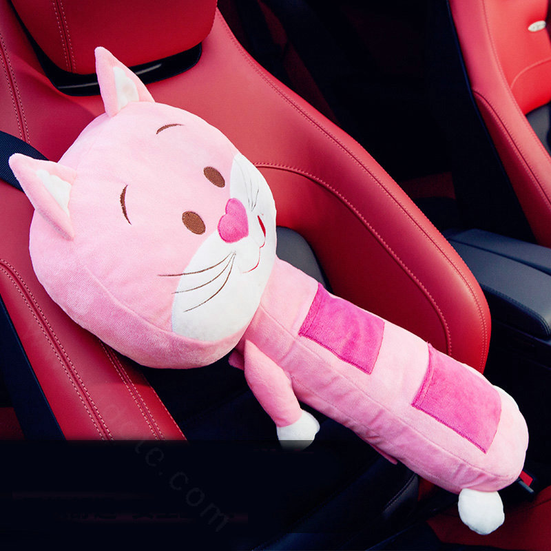 New Large Plush Cat Car Safety Seat Belt Covers Shoulder Pads Pillow for Childen 1pcs - Pink