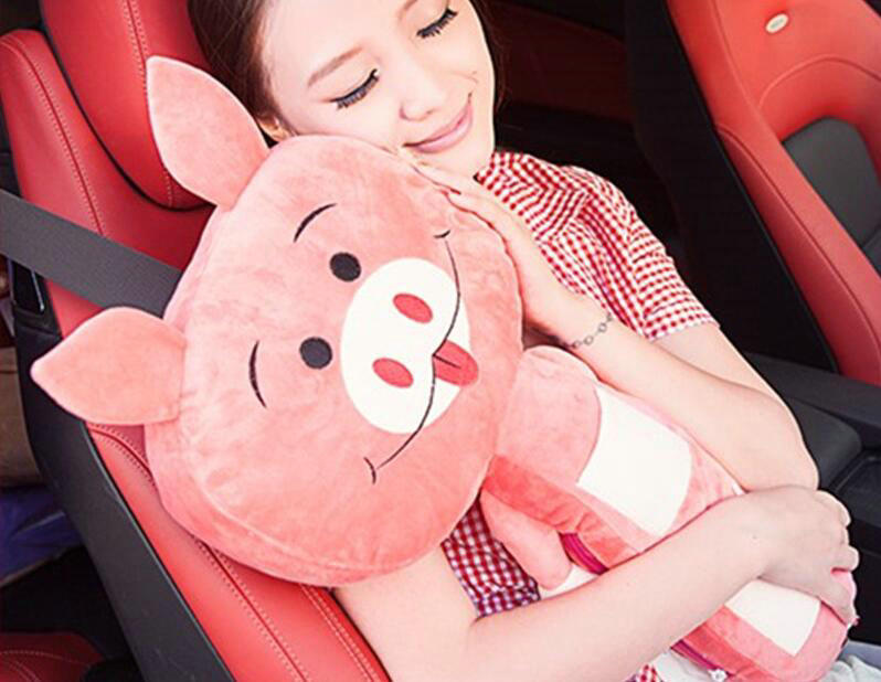 New Large Plush Piggy Car Safety Seat Belt Covers Shoulder Pads Pillow for Childen 1pcs - Pink