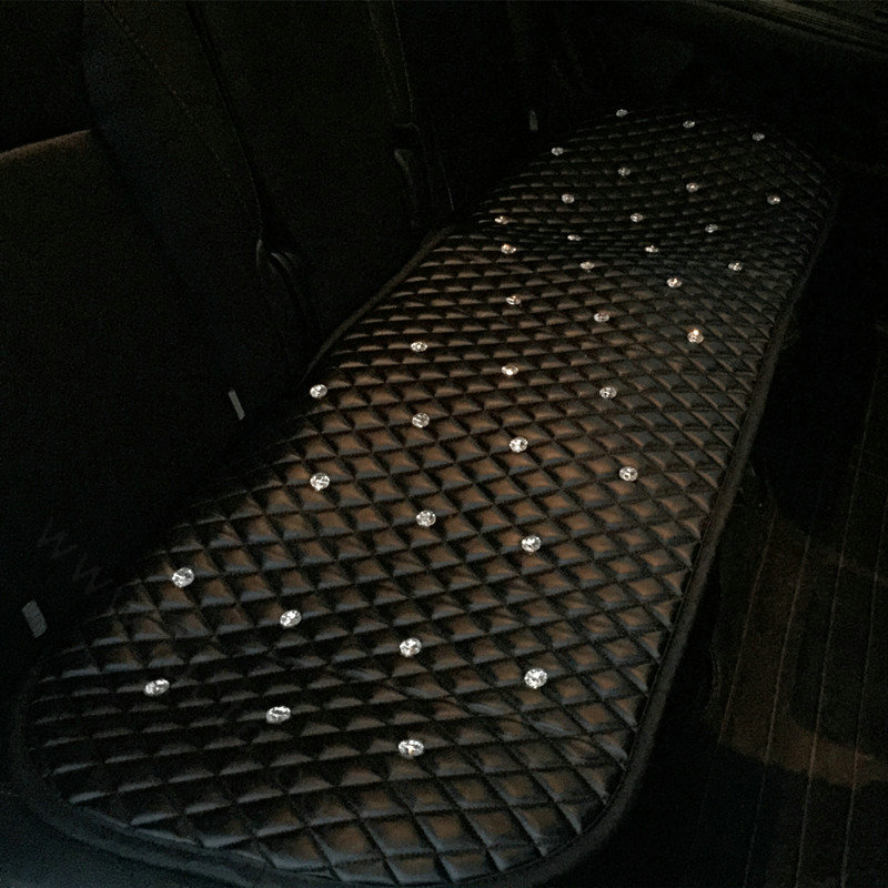 New Studded Crystal Leather Car Back Seat Cushion Woman Universal Auto Pads 1pcs - Black