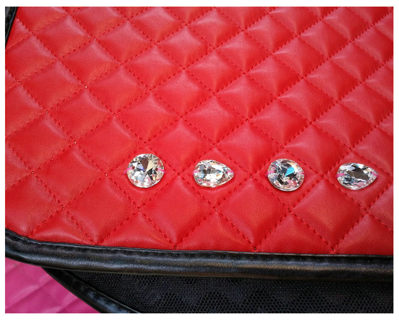 New Studded Crystal Leather Car Front Seat Cushion Woman Universal Auto Pads 1pcs - Red