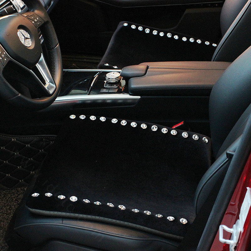 New Winter Crystal Plush Car Front Seat Cushion Woman Universal Auto Pads 1pcs - Black