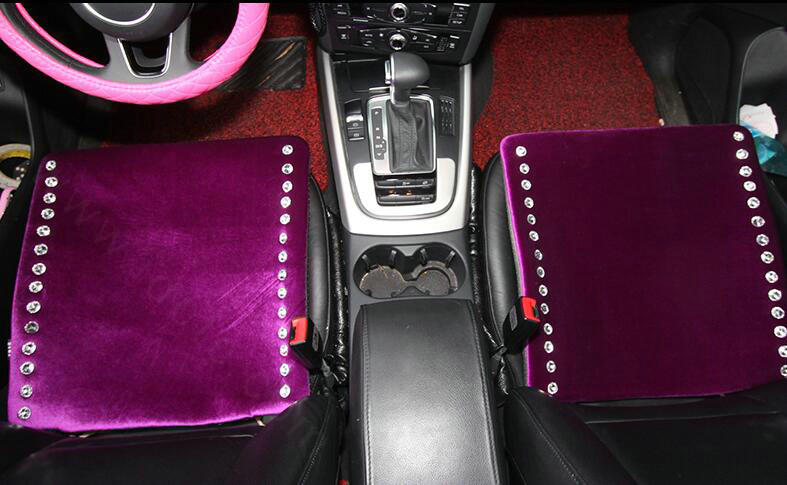 New Winter Crystal Plush Car Front Seat Cushion Woman Universal Auto Pads 1pcs - Purple