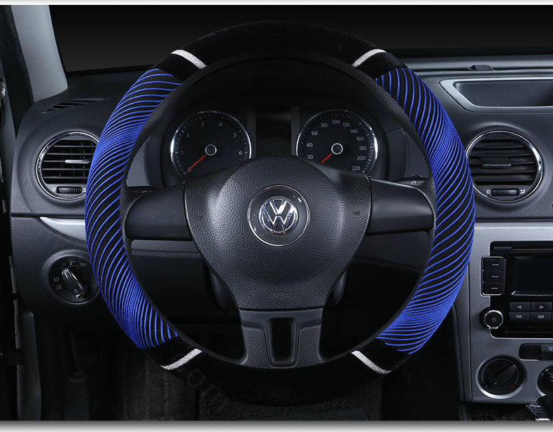 New Winter Stripe Glitter Velvet Car Steering Wheel Covers Plush 15 inch 38CM - Blue