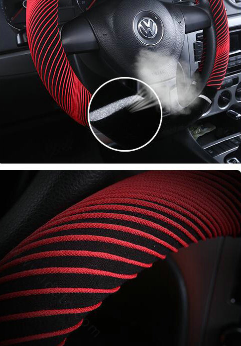 New Winter Stripe Glitter Velvet Car Steering Wheel Covers Plush 15 inch 38CM - Red