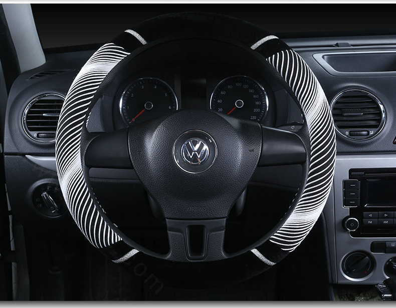 New Winter Stripe Glitter Velvet Car Steering Wheel Covers Plush 15 inch 38CM - White