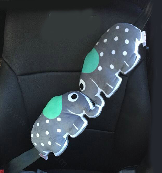 Personalized Elephant Plush Car Safety Seat Belt Covers Shoulder Pads 2pcs - Gray