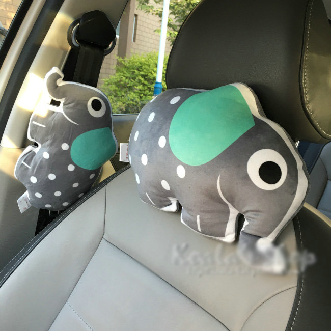 Personalized Elephant Plush Car Safety Seat Belt Covers Shoulder Pads 2pcs - Gray