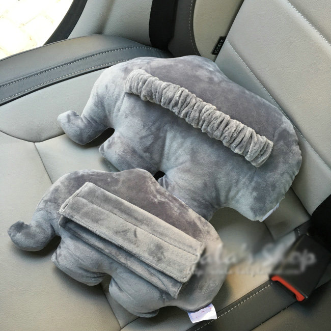Personalized Elephant Plush Car Safety Seat Belt Covers Shoulder Pads 2pcs - Gray