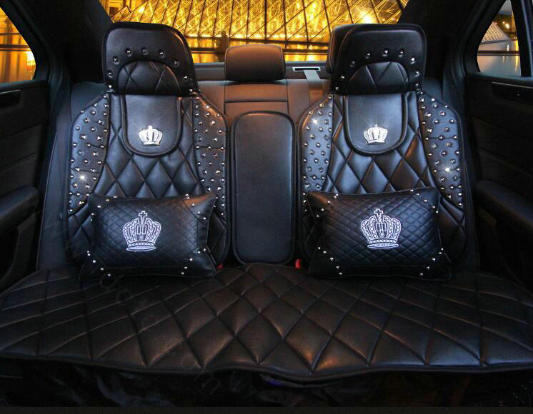 Personalized Leather Car Seat Covers Punk Rivet Universal Auto Cushion 10pcs Sets - Black