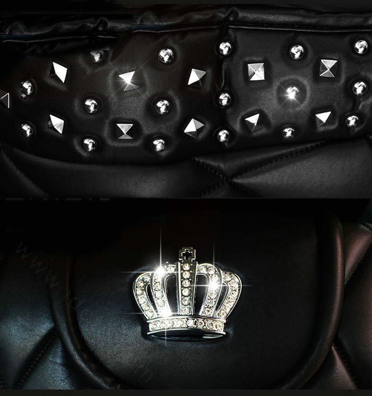 Personalized Leather Car Seat Covers Punk Rivet Universal Auto Cushion 10pcs Sets - Black