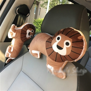 Personalized Lion Plush Car Safety Seat Belt Covers Shoulder Pads 2pcs - Brown
