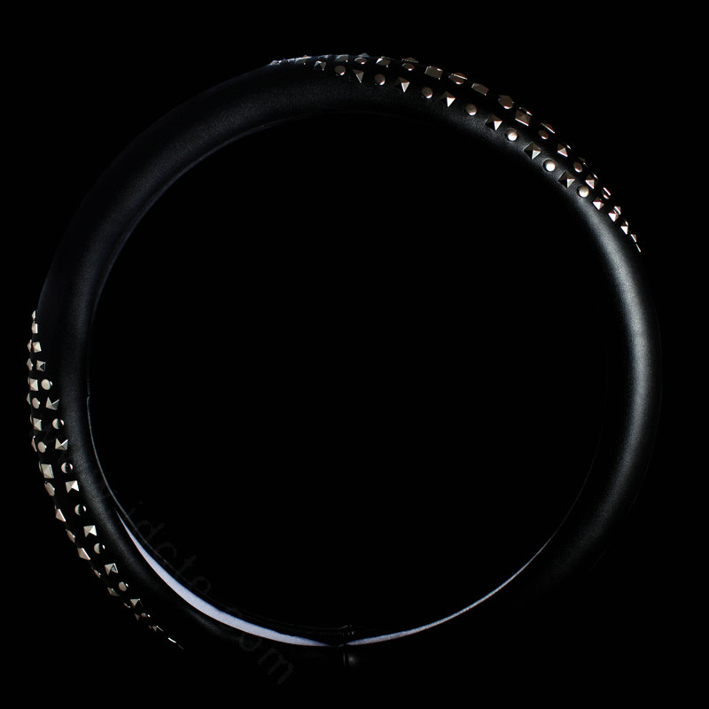 Personalized Punk Rivets Genuine Leather Car Steering Wheel Covers 15 inch 38CM - Black