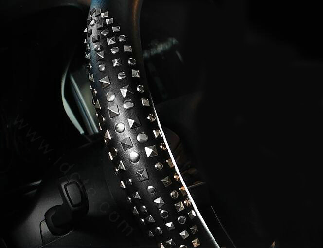 Personalized Punk Rivets Genuine Leather Car Steering Wheel Covers 15 inch 38CM - Black