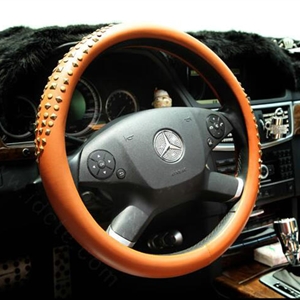Personalized Punk Rivets Genuine Leather Car Steering Wheel Covers 15 inch 38CM - Brown
