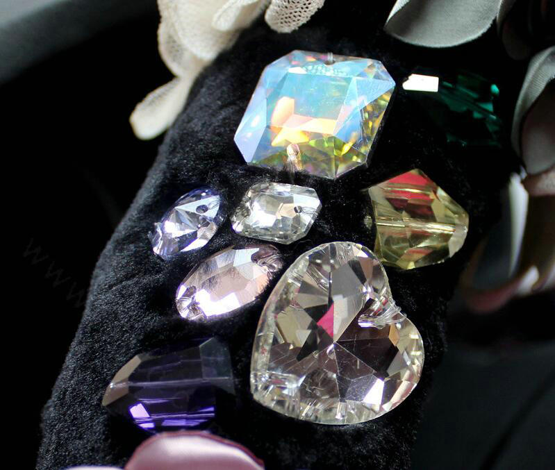 Personalized Women Rhinestone Plush Car Steering Wheel Covers 15 inch 38CM - Black