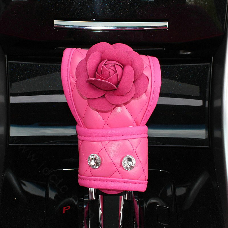 Princess Style Flower Leather Car Interior Accessories Sets 9pcs Girls Creativity Covers - Rose