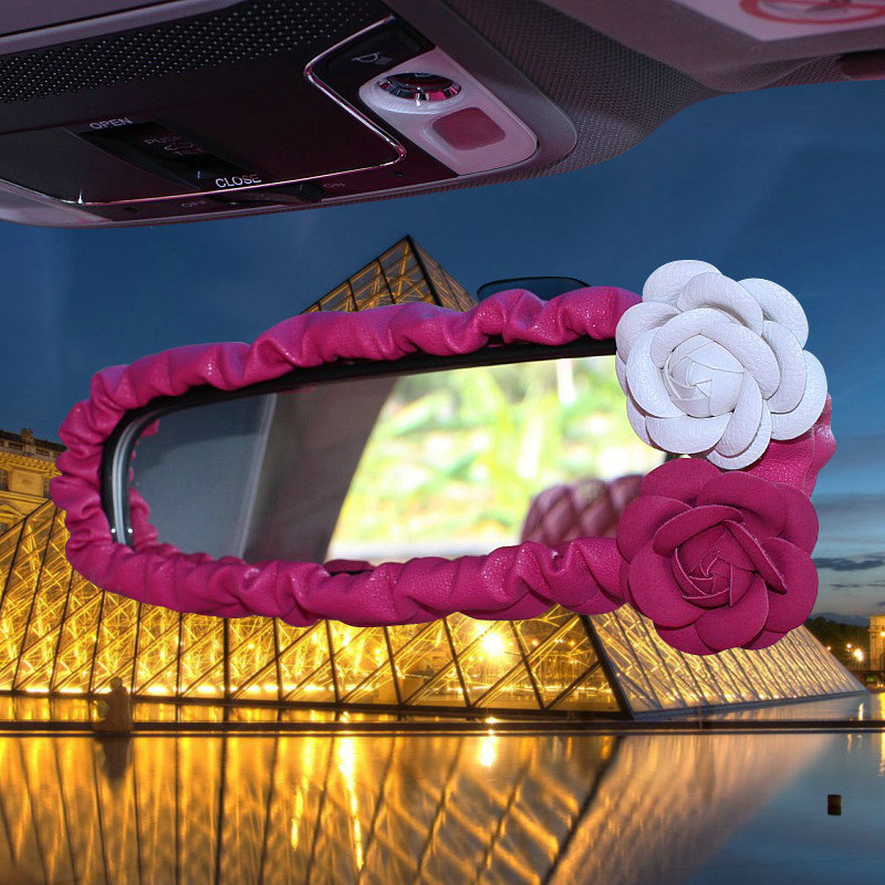 Princess Style Flower Leather Car Interior Accessories Sets 9pcs Girls Creativity Covers - Rose