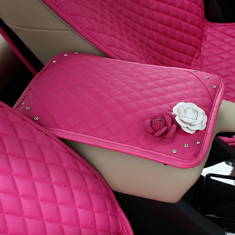 Princess Style Flower Leather Car Interior Accessories Sets 9pcs Girls Creativity Covers - Rose