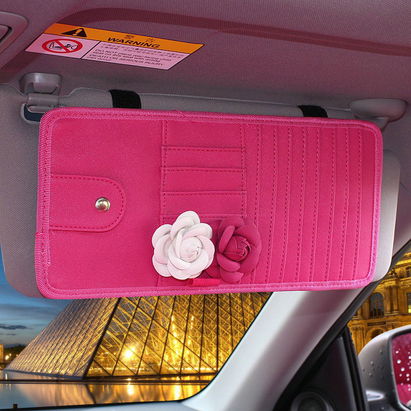 Princess Style Flower Leather Car Interior Accessories Sets 9pcs Girls Creativity Covers - Rose