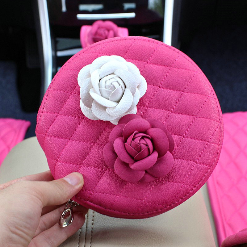Princess Style Flower Leather Car Interior Accessories Sets 9pcs Girls Creativity Covers - Rose